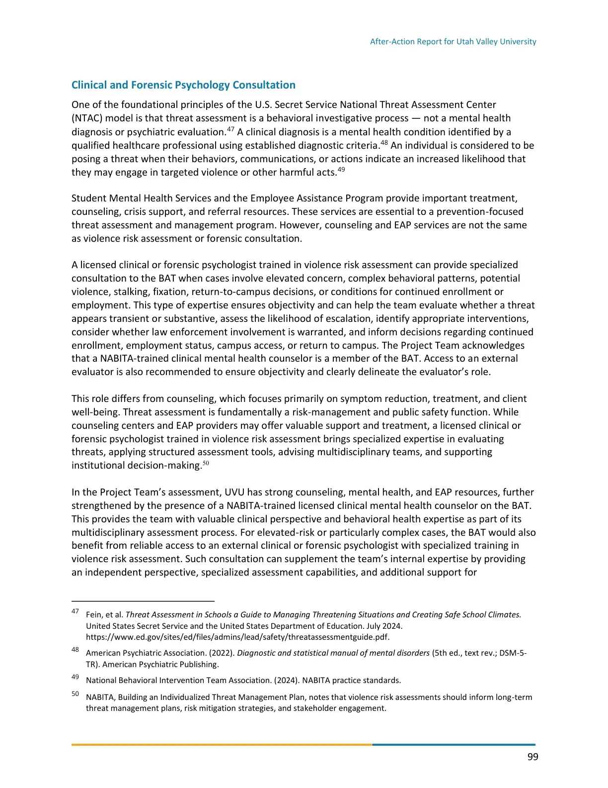 Page 99 of the After-Action Report for Utah Valley University