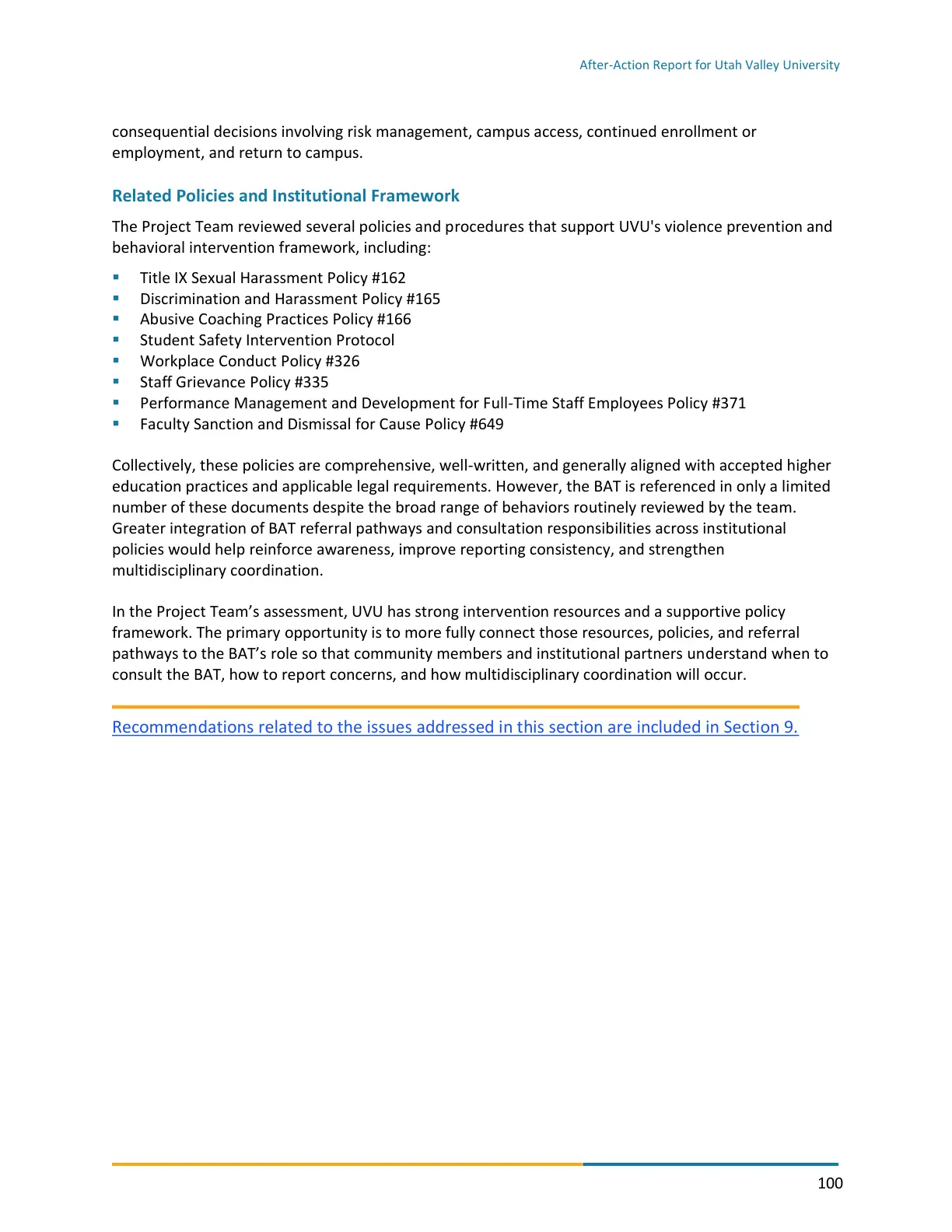 Page 100 of the After-Action Report for Utah Valley University