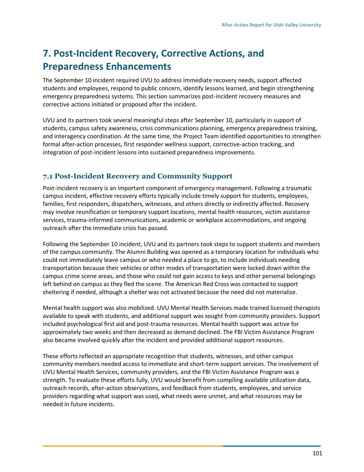 Page 101 of the After-Action Report for Utah Valley University