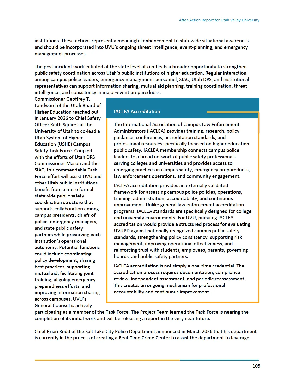 Page 105 of the After-Action Report for Utah Valley University