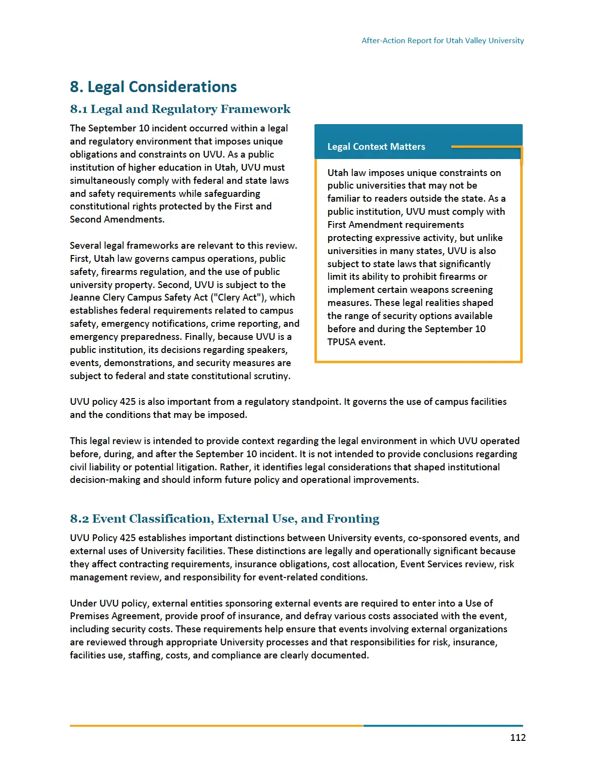 Page 112 of the After-Action Report for Utah Valley University