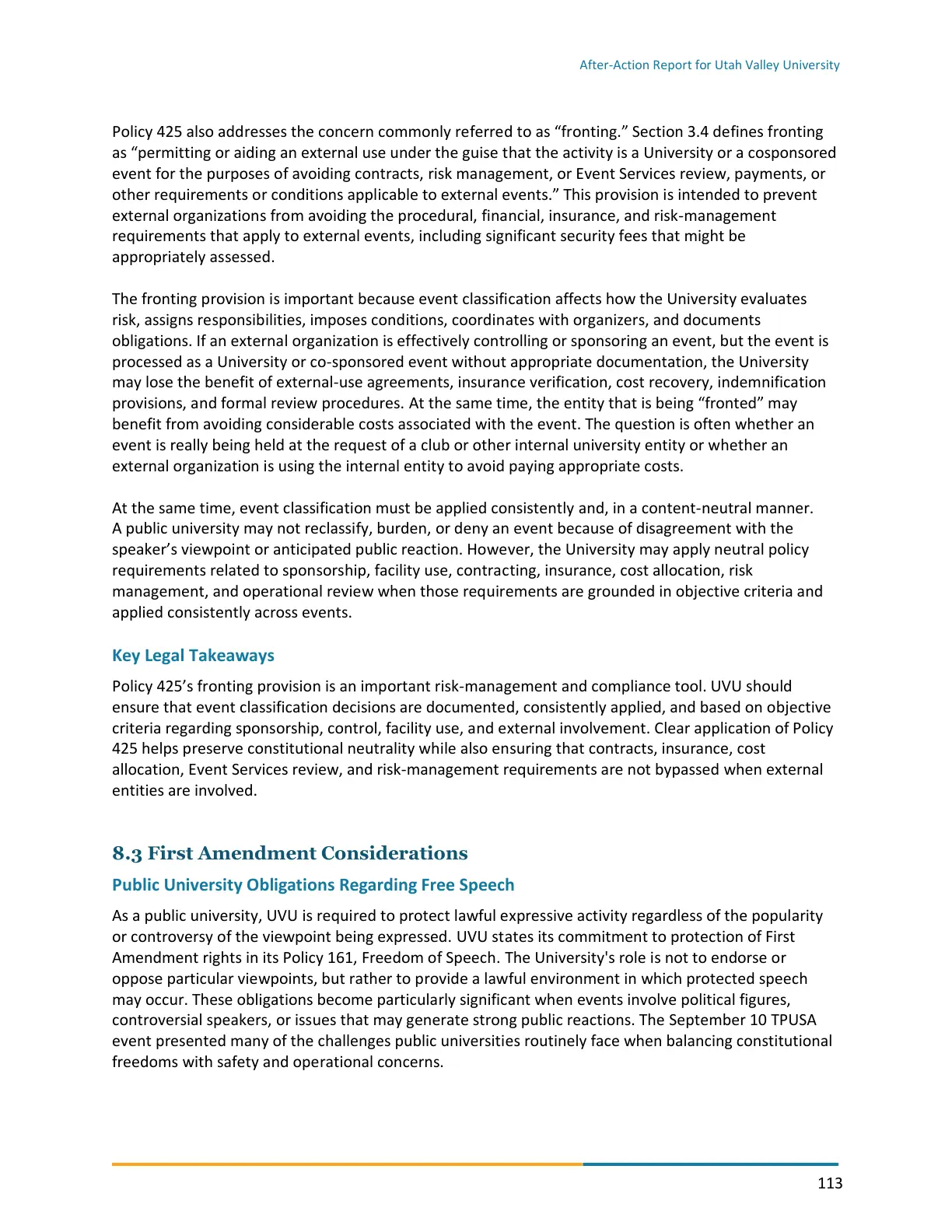 Page 113 of the After-Action Report for Utah Valley University
