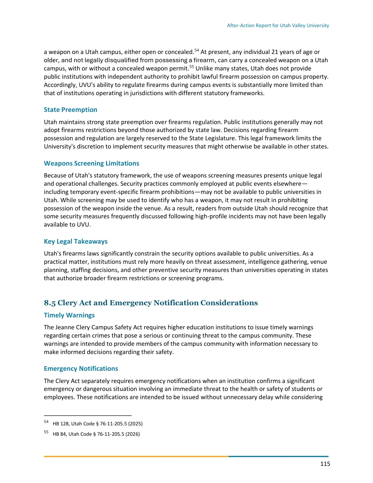 Page 115 of the After-Action Report for Utah Valley University