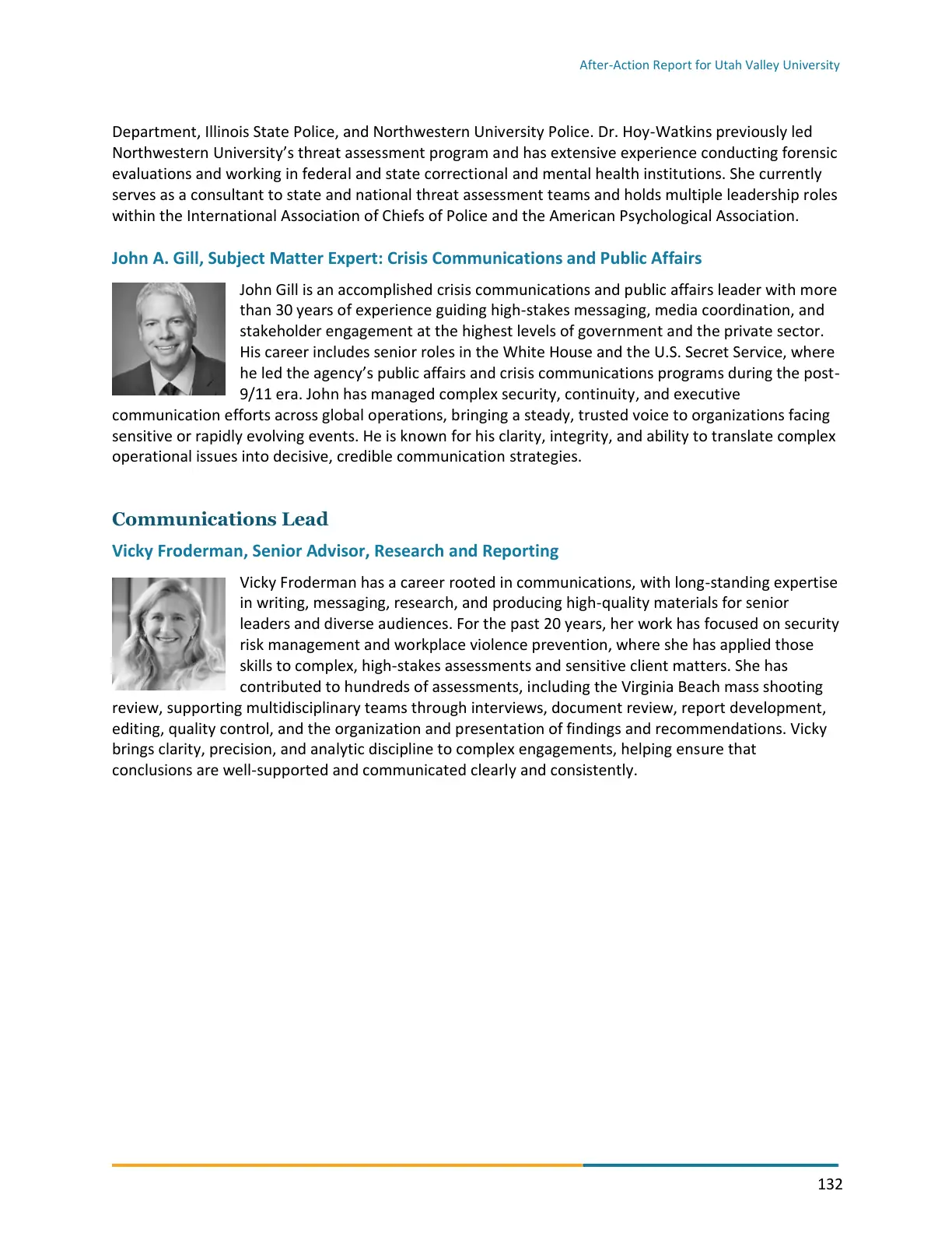 Page 132 of the After-Action Report for Utah Valley University