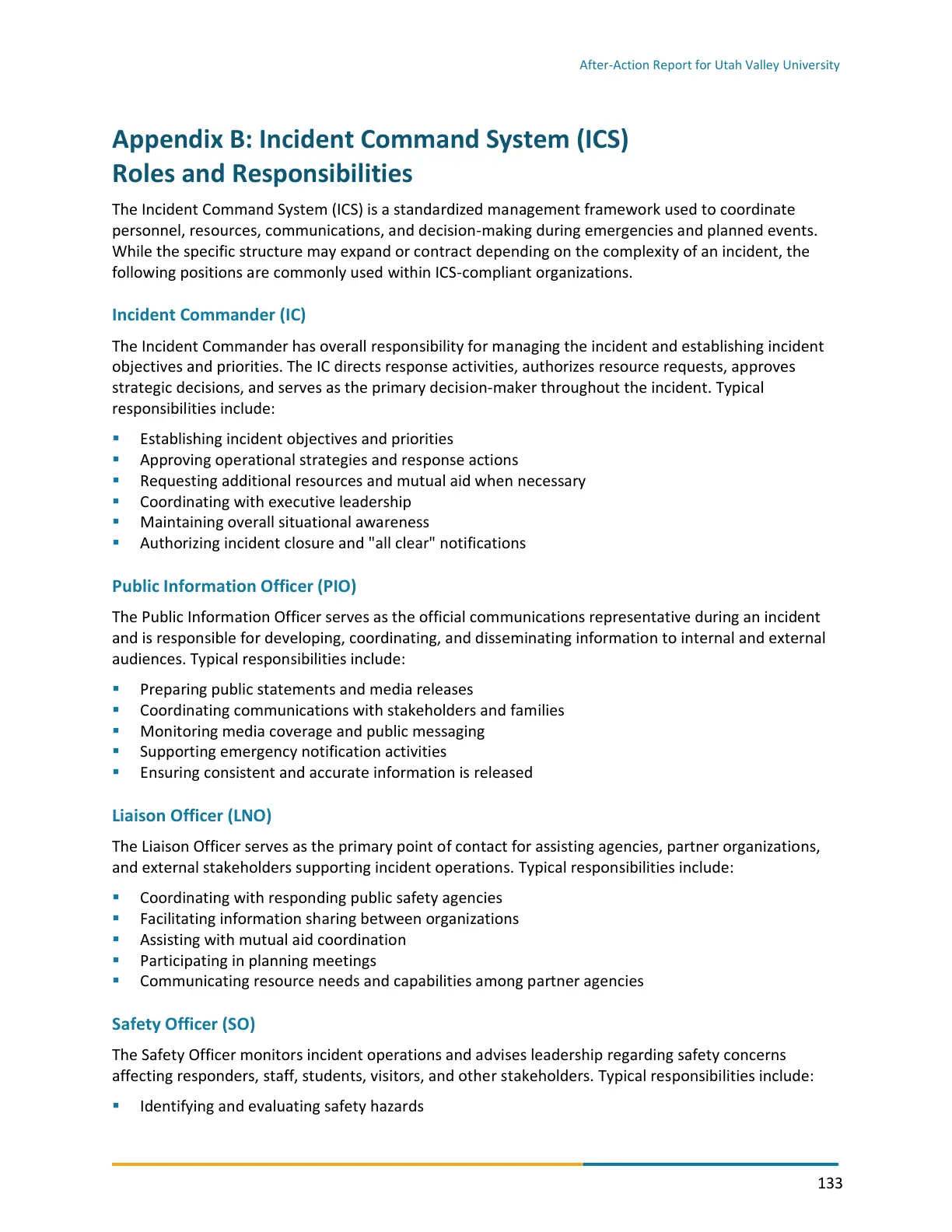 Page 133 of the After-Action Report for Utah Valley University