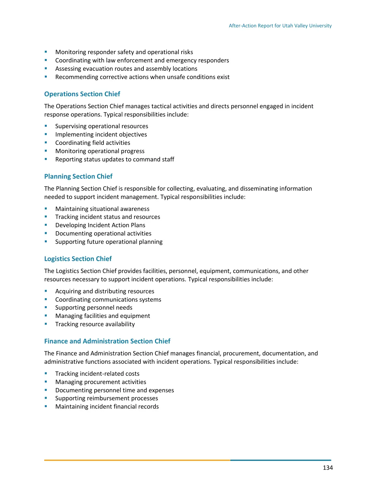 Page 134 of the After-Action Report for Utah Valley University