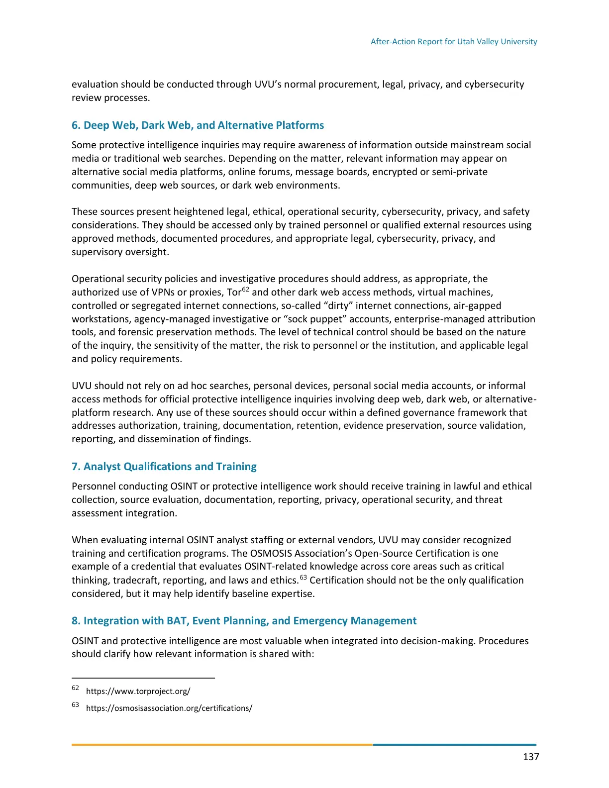 Page 137 of the After-Action Report for Utah Valley University