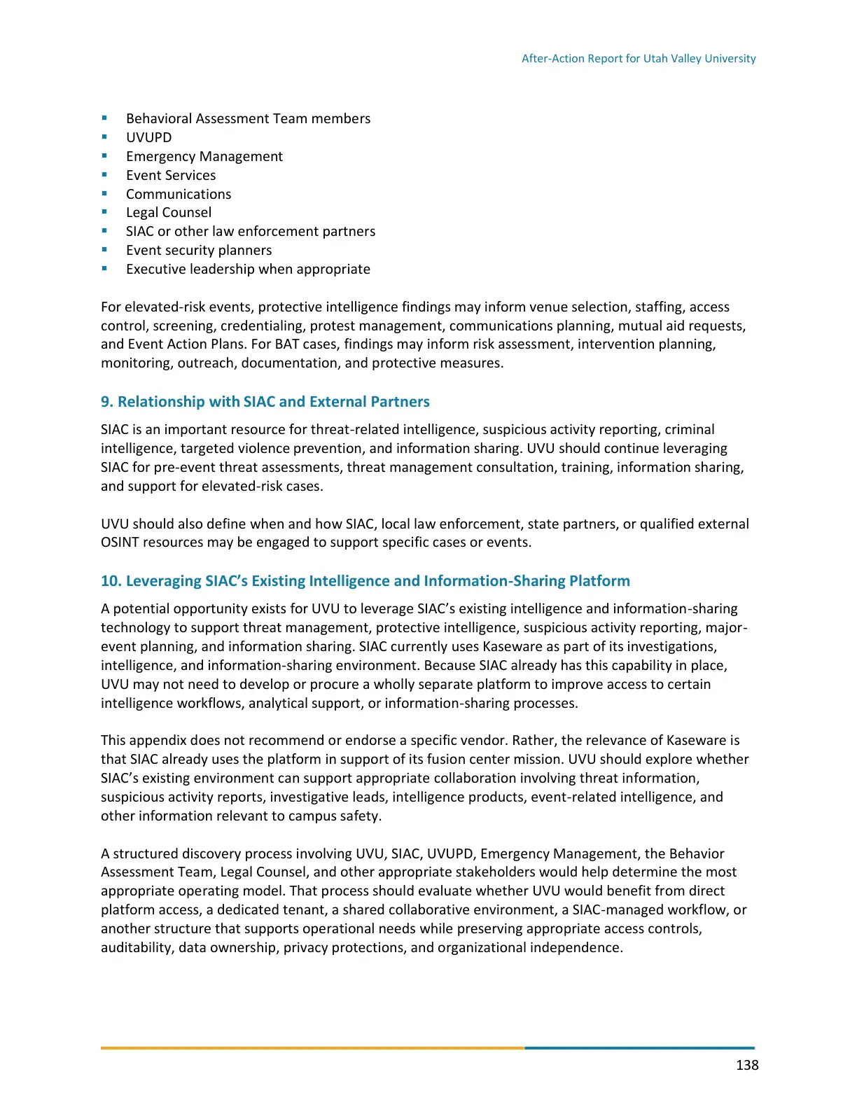 Page 138 of the After-Action Report for Utah Valley University