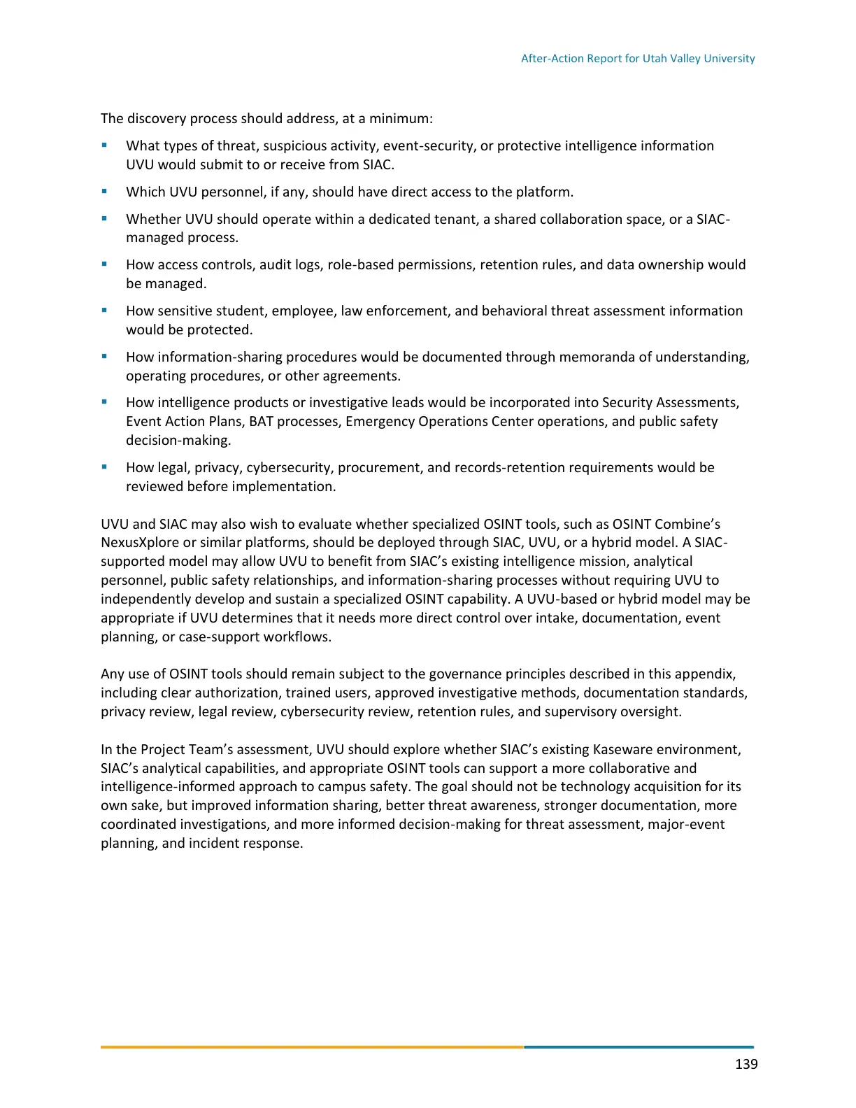Page 139 of the After-Action Report for Utah Valley University
