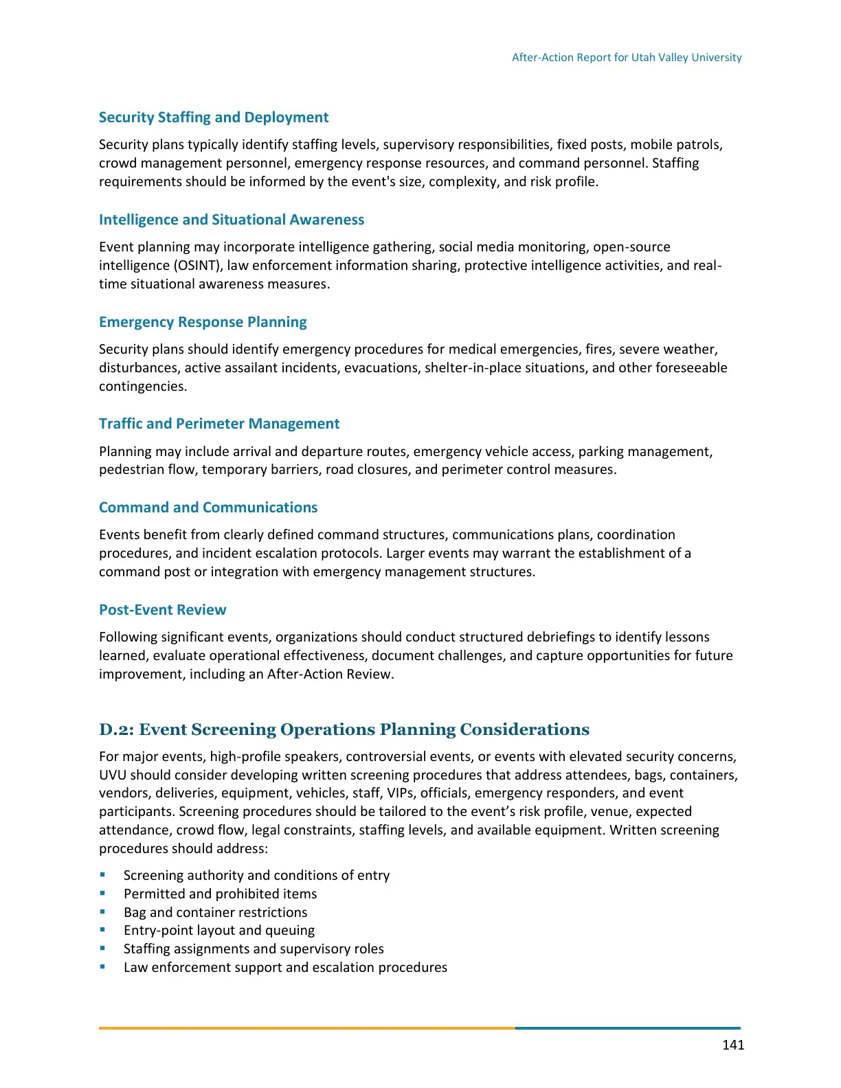 Page 141 of the After-Action Report for Utah Valley University