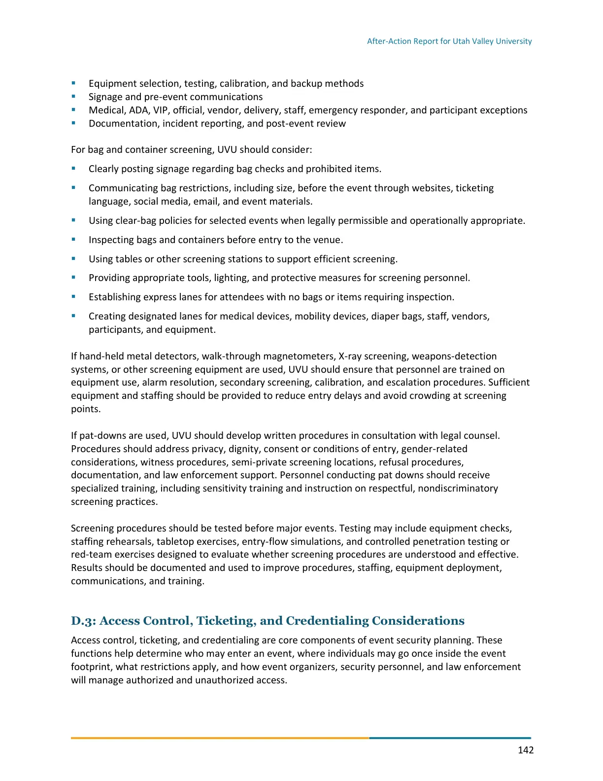 Page 142 of the After-Action Report for Utah Valley University