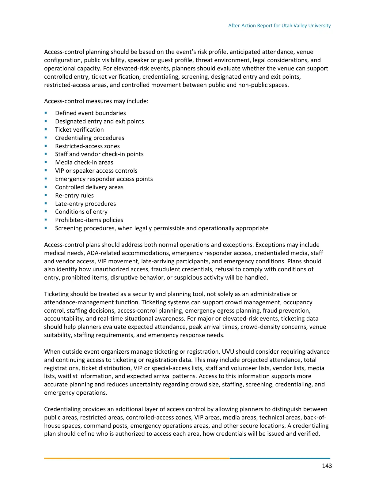 Page 143 of the After-Action Report for Utah Valley University