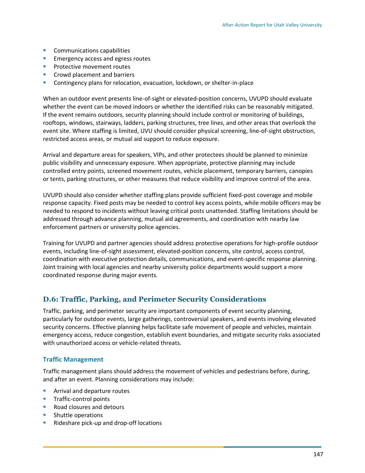 Page 147 of the After-Action Report for Utah Valley University