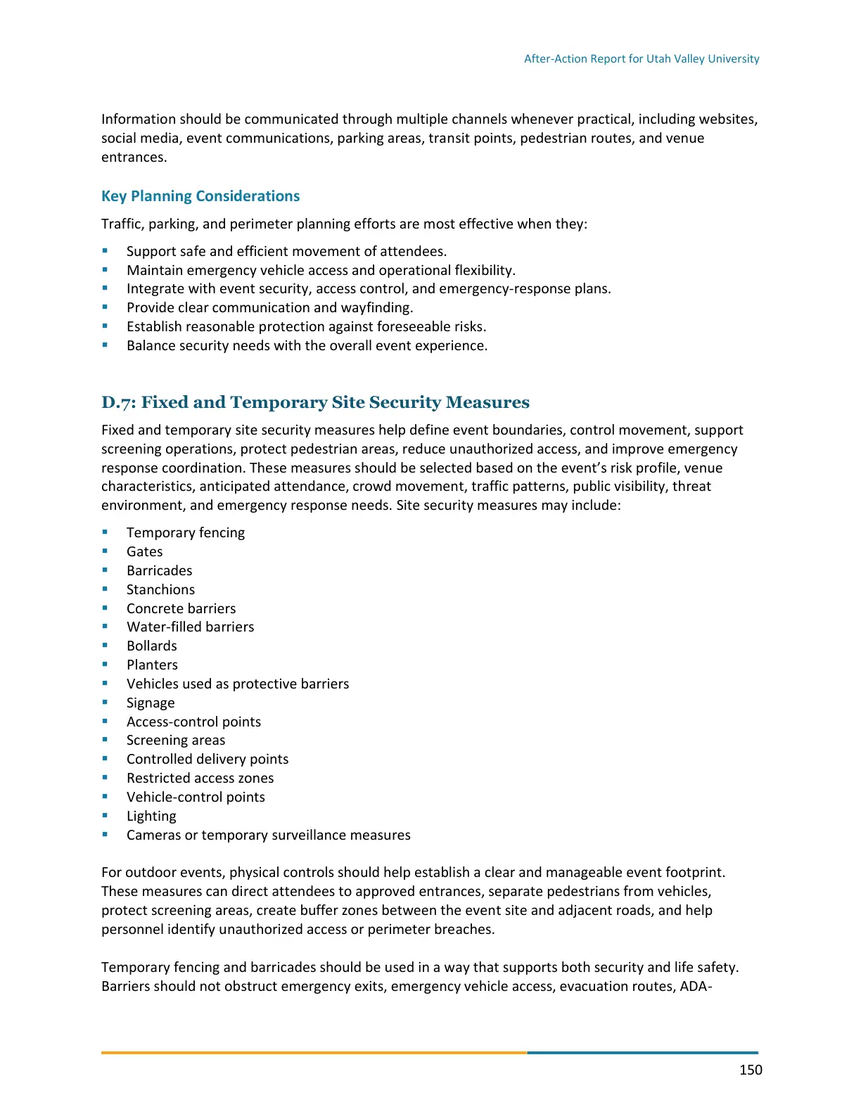 Page 150 of the After-Action Report for Utah Valley University