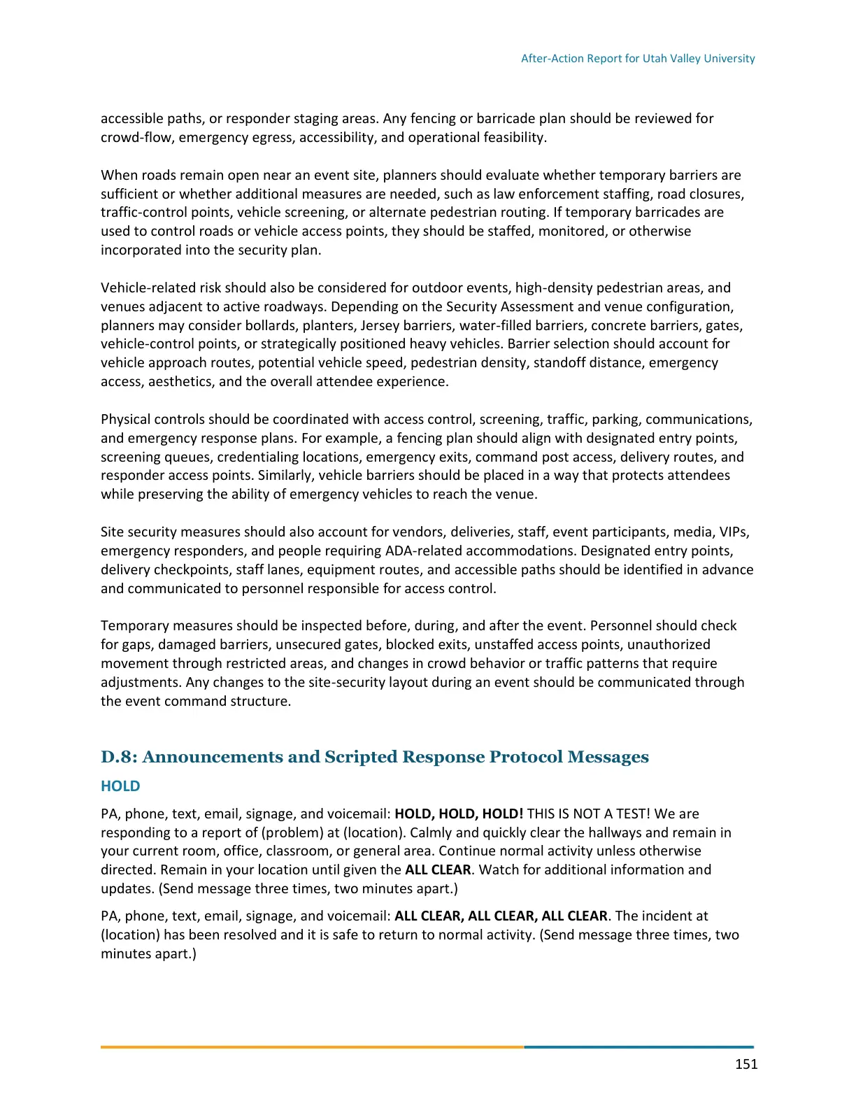 Page 151 of the After-Action Report for Utah Valley University
