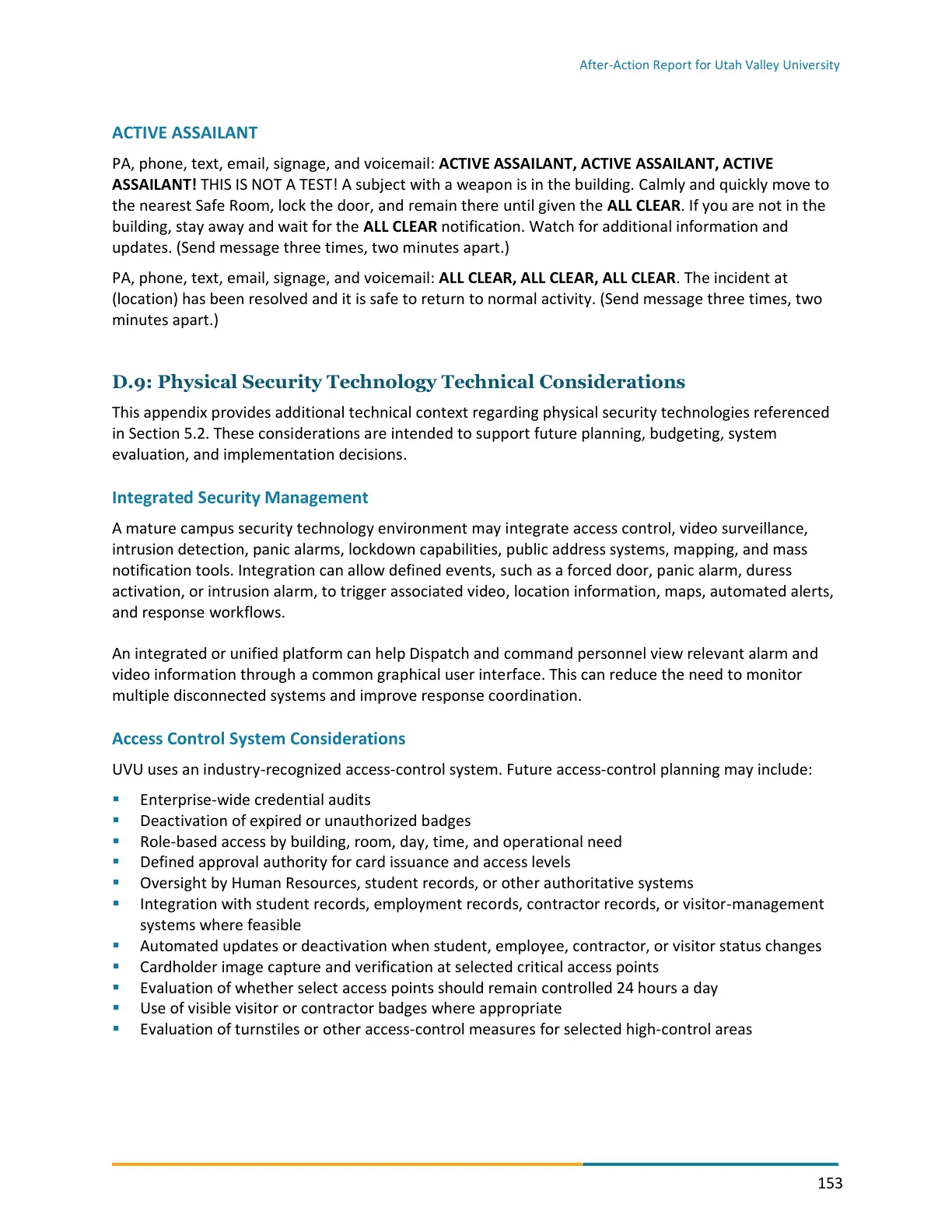 Page 153 of the After-Action Report for Utah Valley University