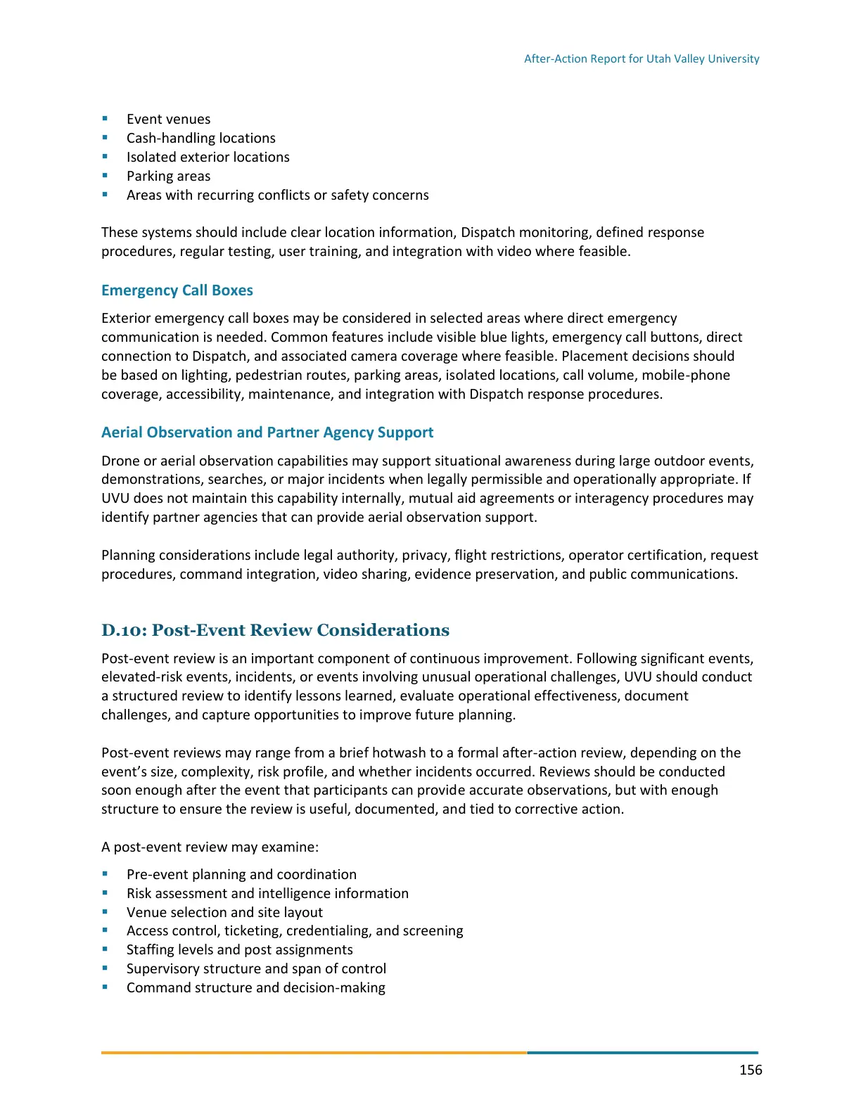Page 156 of the After-Action Report for Utah Valley University